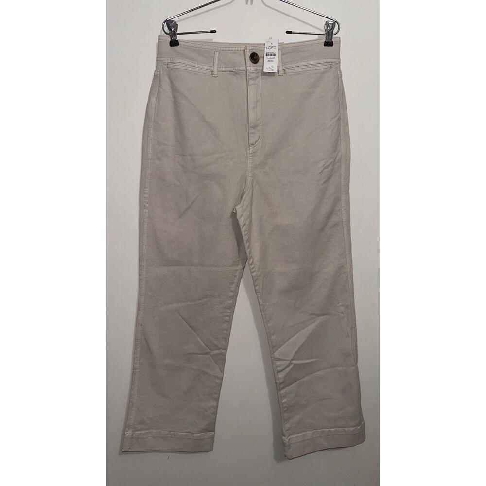 LOFT High Waist Slim Wide Leg Khaki Denim Pants Pocket High Rise Sz 10
